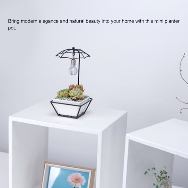 Enkel paraplyformet keramisk blomsterpotte Beslag Displayholder med pære Hjemmekontor Haveindretning (HvidSort)