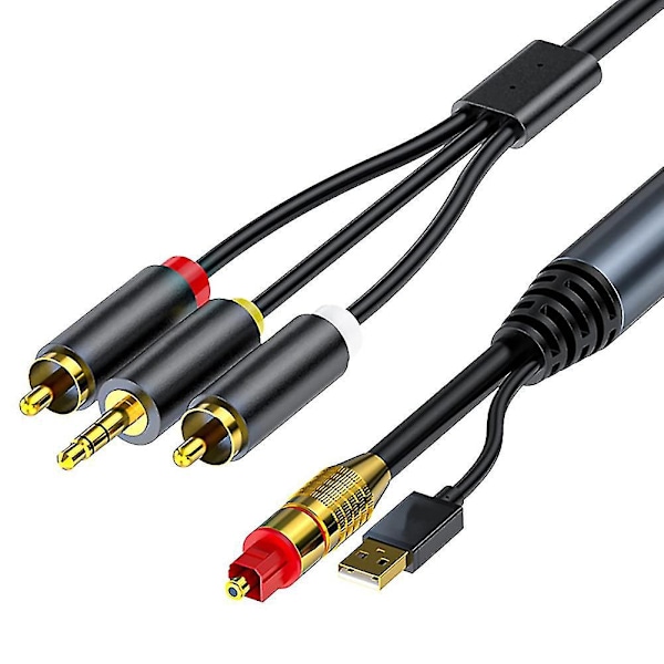 Digital til Analog Lydkonverteringskabel 2RCA + 3,5 mm Jack Stereo Kabel