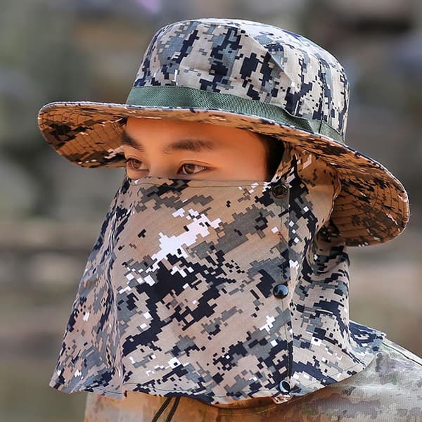 Fiskehat Solbeskyttelse Vindtæt solhat med justerbar hagerem Camouflage