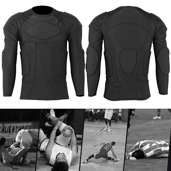 Tykke anti-kollision brystbeskyttelse Langærmet sportsdragt tights til fodbold Basketball skiløbstræning Beskyttelsesudstyr Sort (XL(anbefaler 75-85 kg))
