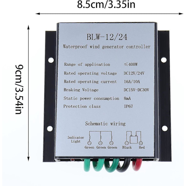 Vindmølle Generator Ladningsregulator - IP67 Regulator | DC15-30V, 400W Overspændingsbeskyttelse