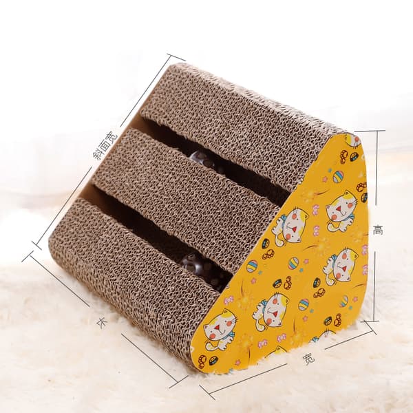 Cat Scratcher Box Portable Safe Triangular Double Slot Kitten Scratch Toy with Bell Ball for Indoor