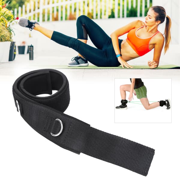 Cotton Black 2D Ring Elastic Rope Ankle Thigh Fitness Training Leg Cuff Adjustable Strength Training Accessory Black 2D