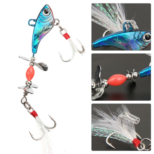 Sequin Luminous Simulation Artificial Fishing Lure with Feather Rotation VIB Fish Shape