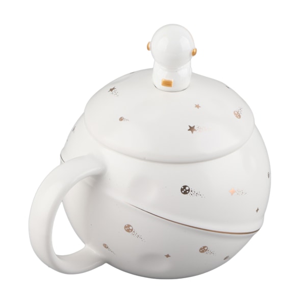 400ml Sød Nyhed Astronaut Kopsæt Ergonomisk Håndtag Keramisk Kop med Låg Ske til Kaffe Te Mælk Hvid