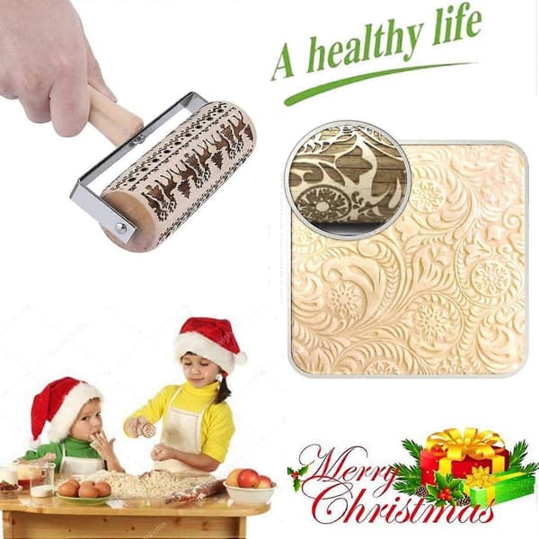 Julekjevle i tre, Trekjevle for baking av pregede kaker, 3D-trekjevle, Preget kjevle, Gravert kjevle
