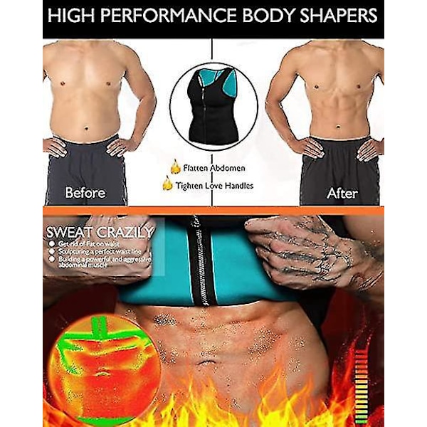 Sauna Vest til Mænd - Neopren Waist Trainer Korset med Lynlås, 2XL Sort Blå