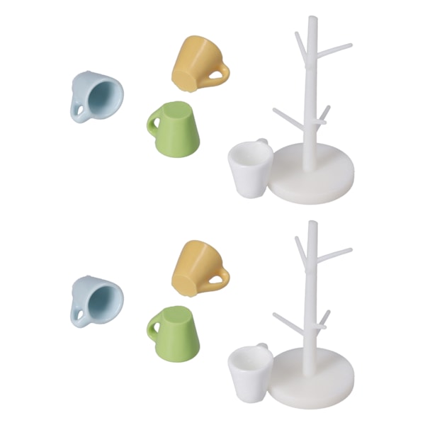 Dockhus mugghållare och mugg mini möbeldekoration med kopp för dockskåp kök matsal dekorationer (mugghållare 4 färg kopp)
