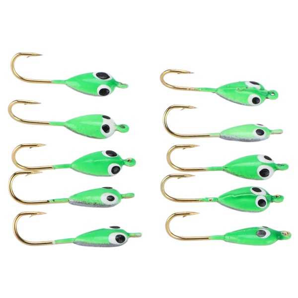 10 Styck Isfiske Jiggar Hullingförsedda Vinter Jigging Lures Mini Krok Tillbehör Grön grodyngel Form