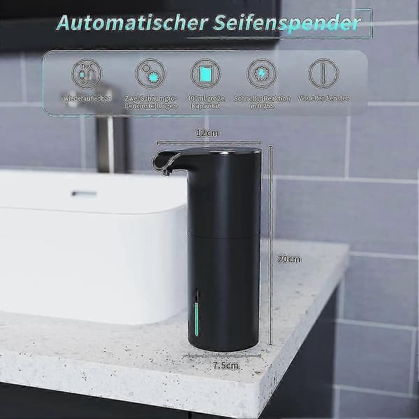 Automatisk sæbedispenser sort, skumsæbedispenser genopladelig berøringsfri automatisk sæbedispenser