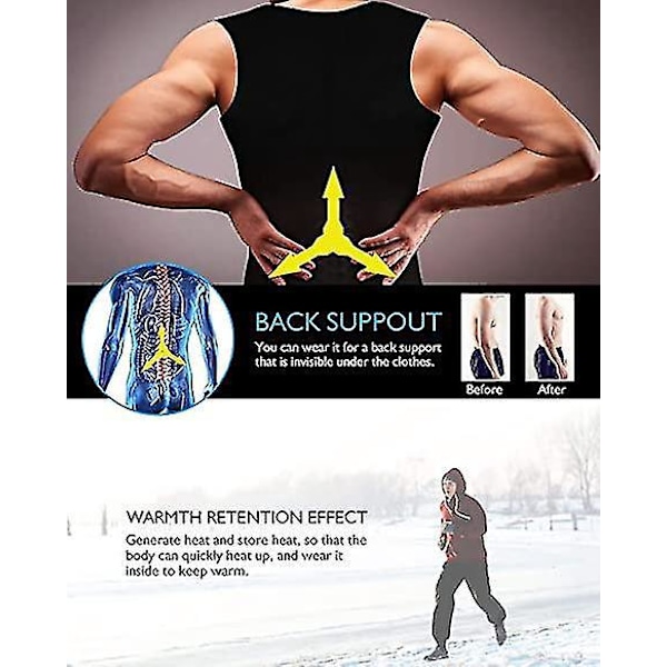 Sauna Vest Mænds Varmt Sved Talje Træner Neopren Korset Tank Top Træningsvest XL Sort