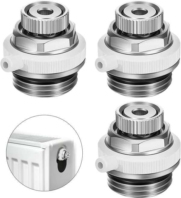 3-delt sett med radiatorluftventiler, 1/2\" automatisk radiatorluftventil, varmtvannsventil