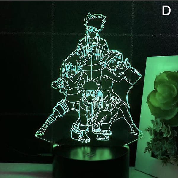 3D Nattlamper Naruto Team Uzumaki Naruto Sasuke Sakura Figur LED Nattlampe E