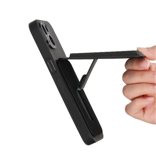 Kompatibel med iPhone 17 Pro Max-cover med kortholder, stativ, bagside i kulfibertekstur [LD]