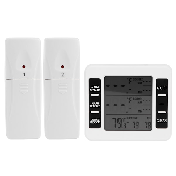 Kylskåpstermometer Trådlös inomhus LCD Digital Fryslarmtermometer med 2 sändare