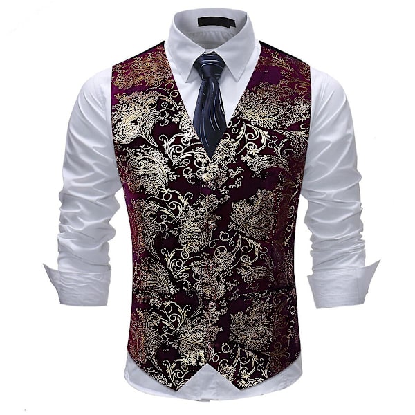 Herr Tryckt V-ringad Business Casual Kostym Väst - 6 Färgalternativ