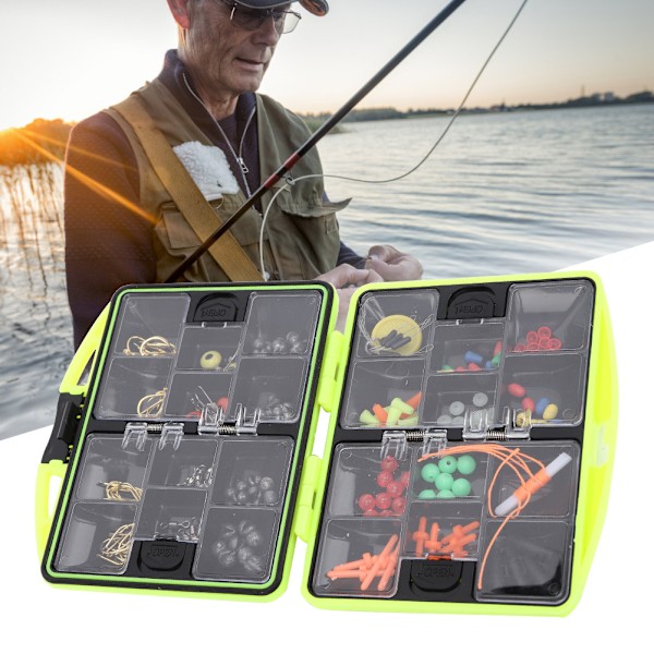 Plast Grön Bärbar Rockfiske Tillbehörssats Krokar Swivels Tackle Set med Låda