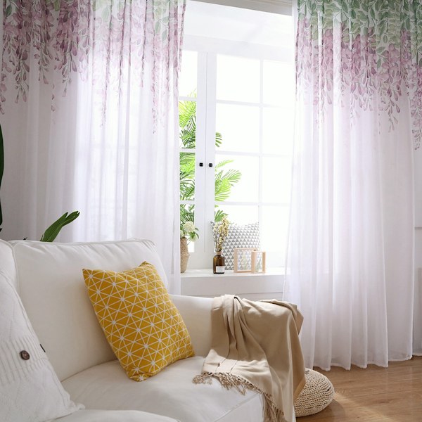 Fönstergardinkappor i polyester Voile sovrum Vardagsrumsinredning (lila)