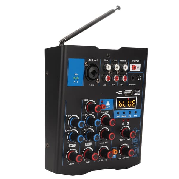 Dual Microphone Mixer 4-Channel Small Metal USB Bluetooth Mixing Board with Wireless Microphone for Live Streaming Karaoke