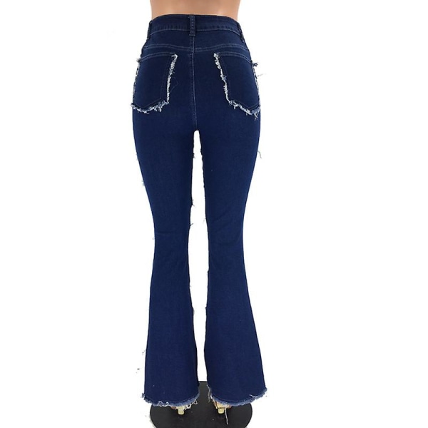 Kvinder Jeans Patch Flare Bell Bottom Raw Hem XL