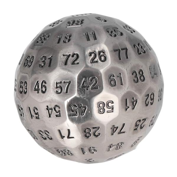 Polyedriska metalltärningar Utsökt tunga 100-sidiga rollspelstärningar för bordsbrädespel 2 in diameter silver