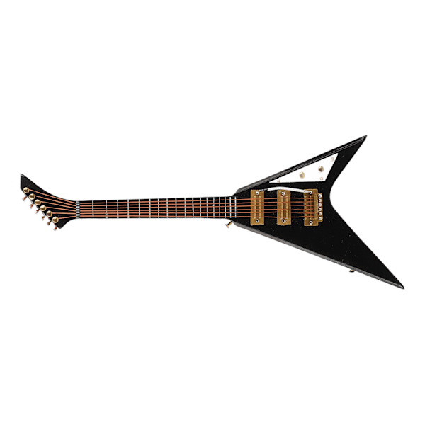 Miniatyr elektrisk gitarr i trä med stativ Svart Minimusikinstrument Dockhus modelldekoration 7,3 tum