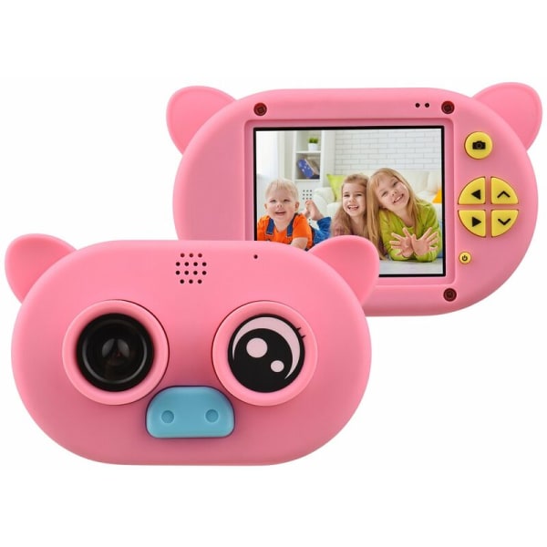Højopløsnings 1080P digitalkamera videokamera til børn med blødt silikoneskal hængende reb til 2 tommer stor skærm, model: Pink uden TF-kort