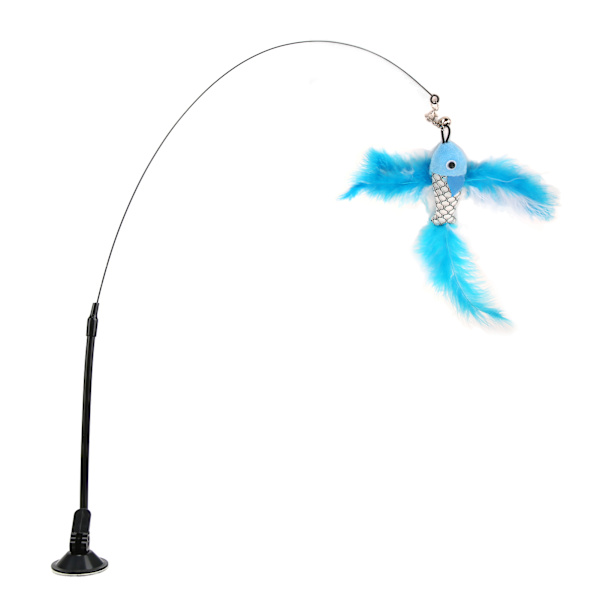 Funny Cat Feather Stick Interactive Handheld Cat Feather Wand med sugkopp för katter Blå flygfisk