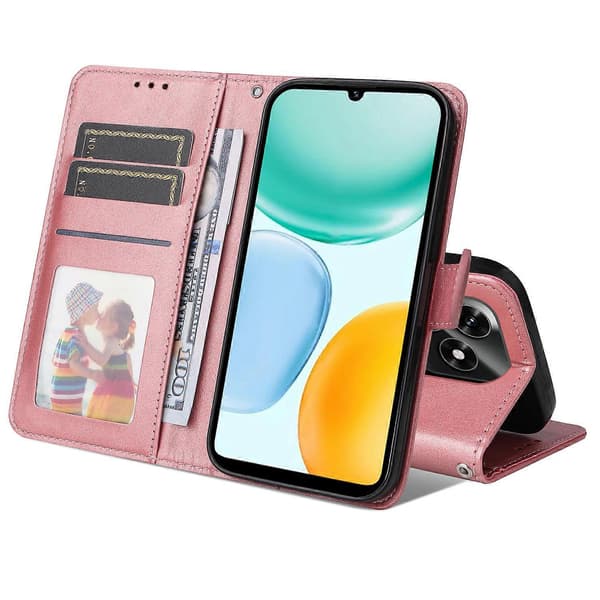 Kompatibelt för Honor X5c Plus Plånboksfodral PU-läder Folio Flip-fodral Pink