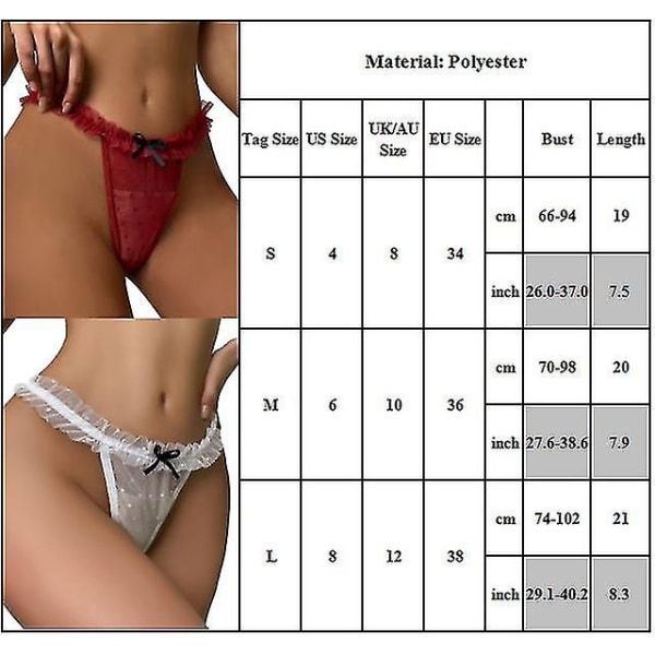 Dam sexiga skira spetstrosor G-string underkläder med mini söt rosett knut dekor White M