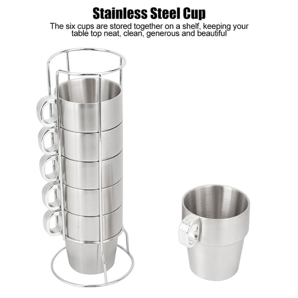 Double-Layer Anti-Scald Stainless Steel Stackable Water Coffee Cup Set with Mug Holder Stand