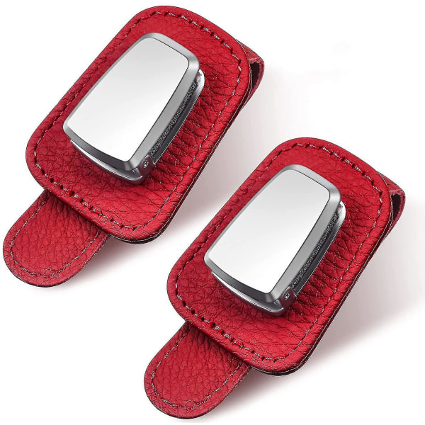2 pakker Bilbrilleholder Universal Car Visir Solbriller Holder Clip Læder Brille Ophæng Og Billet Card Clip Red