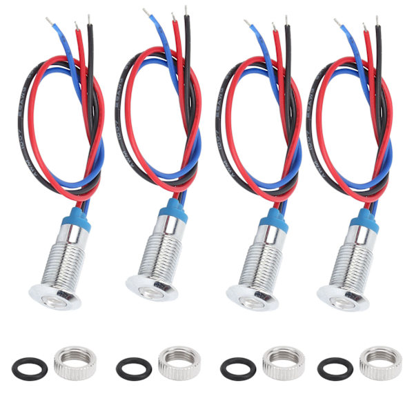 4 sæt fortrådede runde LED-lamper 2 farver vandtætte metallamper Common Cathod 8 mm 36V (rød og blå)