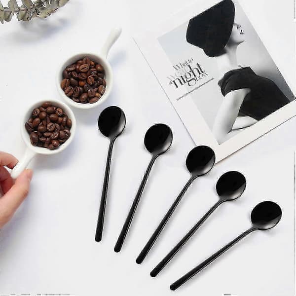 12-pak sorte espressoskeer, mini-skeer i rustfrit stål, lille rund ske (13 cm)