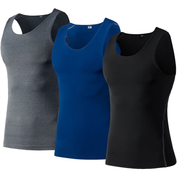 3-pack gymlinnen för män Muskeltränings-T-shirt Y Back Fitness Bodybuilding T-shirts, modell: BlackGreyBlue Aisian XL