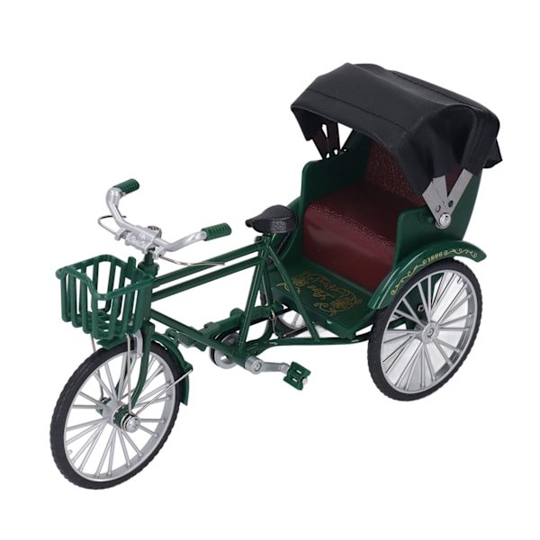 Rickshaw Modell Retro Design Dekorativ Interessant Legering 3 Hjul Rickshaw Skrivebords Ornament for Dekorasjon Grønn