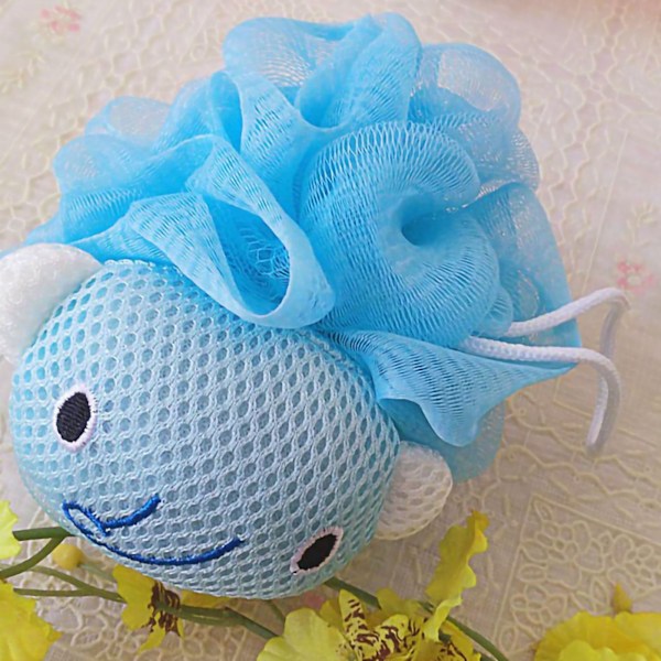 Badboll Söt Tecknad Dusch Puff Loofa Body Scrubber PE Verktyg för rengöring Bada Blå Elefant