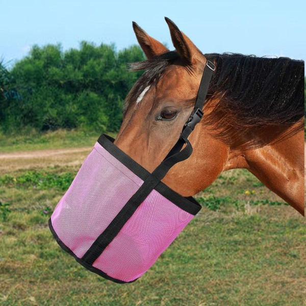 Horse Feed Bag Heavy Duty PVC Mesh Bag Hay Feeder Durable Horse Supplies Elastic Belt Slow Feeding Adjustable Hay Bag blå