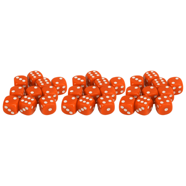 30 stk. terninger 6-sidet runde hjørner Hvide prikker Plast Bærbare terninger til brætspil Matematikundervisning Orange