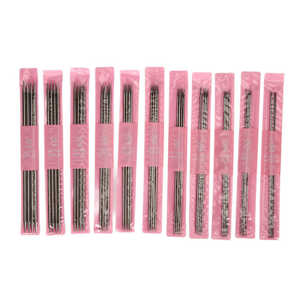 11 Storlekar 44st Dubbelspetsiga Stickor Set 2mm till 6mm 25cm Längd Rostfritt Stål DIY Stickor för Strumpor Mössor