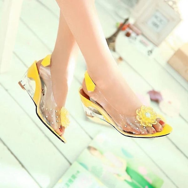 Blomster Rhinestone Kile Sandaler - Sort
