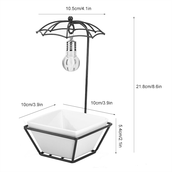 Enkel paraplyform keramisk blomkruka Fäste Displayhållare med glödlampa Hemmakontor Trädgårdsinredning (VitSvart)