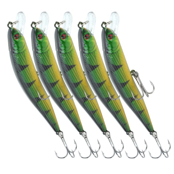 5 kpl Tekoälyinen Simuloitu Minnow Long Shot Uistin Syötti Kolmihaarakoukulla Kalastustarvike 1#