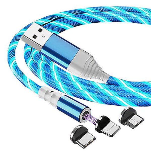 1m magnetisk laddningskabel USB kabel för Lightning typ C Android Blue