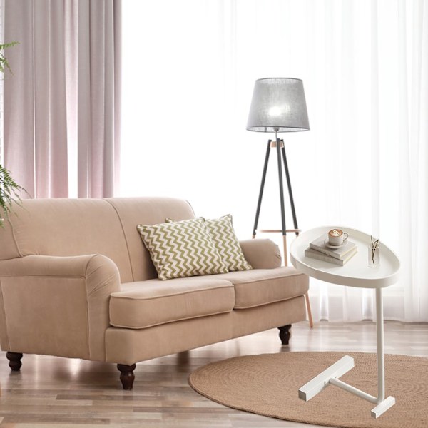 C-formet sidebord lille æg Ovalt sofabord Sofa bord der glider under til stuen Hvid