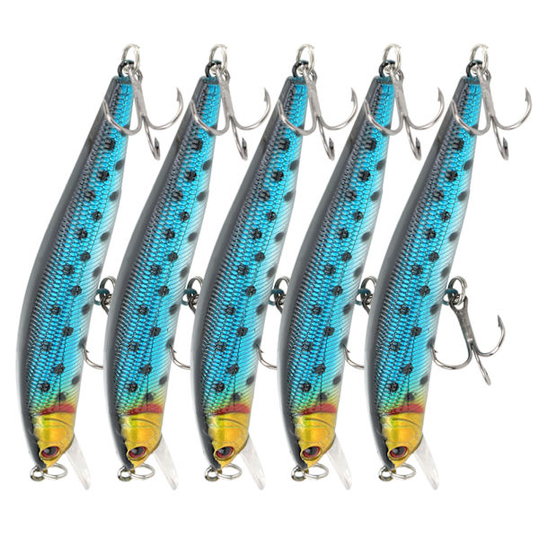 5 stk Kunstig Simulering Minnow Langkast Agnsnelle med Treble Hook Fisketilbehør 4#
