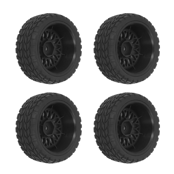 4 stk RC Hjuldekk Gummi Dekk Plast Felg Bedre Grep Stabil 1/10 Gummi Hjul Dekk for 1/10 RC Racing Bil Svart