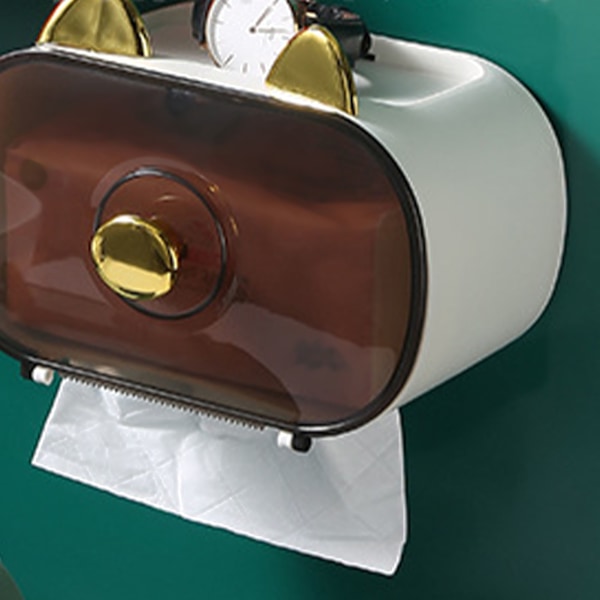 Väggmonterad mjukpapperslåda Vattentät Toalettpappershållare Fortune Cat Tissue Box Dispenser för kök Badrum Office Vit