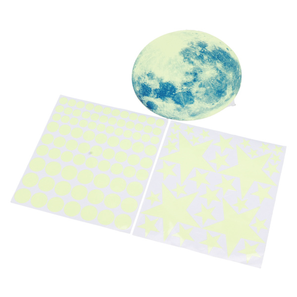 Glow in The Dark Väggdekor Luminous Moon Star Dot Väggdekaler Väggdekor Dekor för sovrum Vardagsrum Grön
