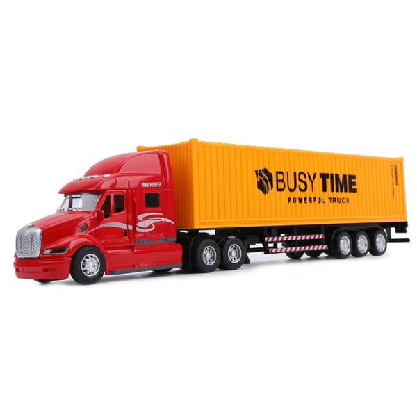 1:48 Containerbil Modellbil Lekebil PullBack Barnbil med Lys og Lyd (Rød Gul)